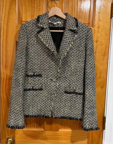 Veronica Beard Womens Fabian Tweed Fringe Jacket Blazer Size 4 Multi Metallic