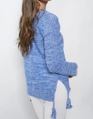 NWT Islefield Jenna Island Stitch Blue Marled Knit Tassel Sweater Size M