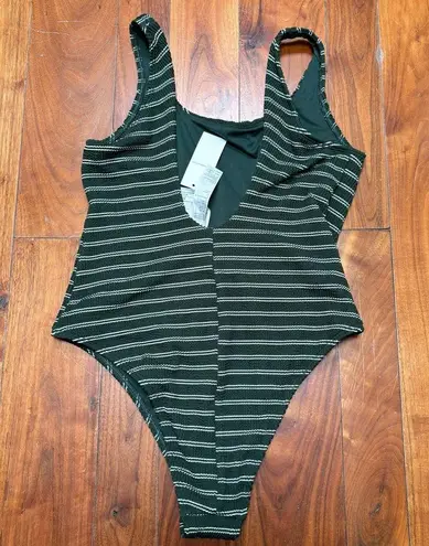 Abercrombie & Fitch  90s Scoopneck Cheeky One-Piece Swimsuit Green Striped L