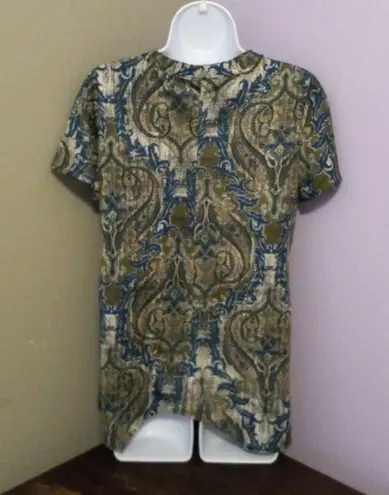 PerSeption Concept S Paisly Short Sleeved Stretch Top in Olive n Teal Green