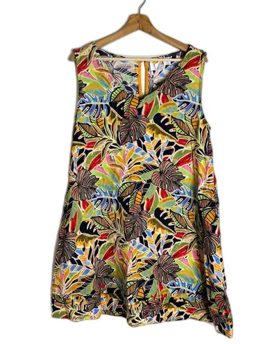 C&C California Dress Womens Medium Linen Sleeveless Tropical Floral Print Summer