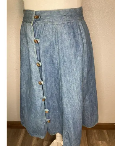 Vintage Denim Wrap Around Skirt Wooden Barrel Button XS/S SEE MEASUREMENTS Blue
