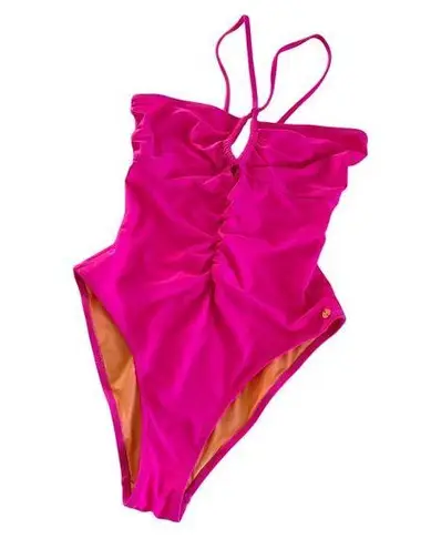 Scotch & Soda Hot Pink Ruched Front Keyhole One Piece Swimsuit Size Medium NWT