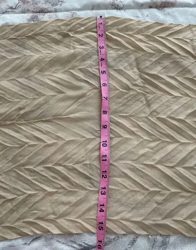 Beige Pleated Textured Acrylic Semi Sheer Scarf with Fringe Trim, size 69”x15” Tan