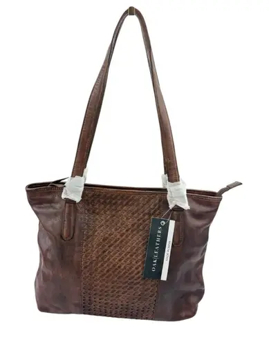 *New Oak Leathers Handbag Purse Brown Weaved Leather Satchel Shoulder Bag