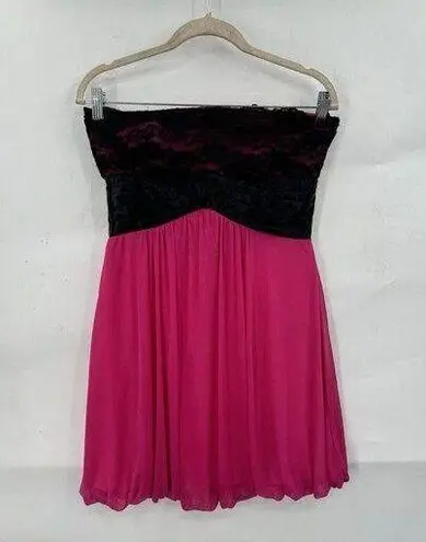 Studio Y Mini Dress Women M Pink Y2K Retro 2000s Baddie Bubble Hem Lace Babydoll