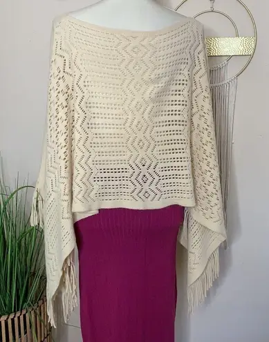 Boho western fringe poncho knit sweater /coverup Size undefined
