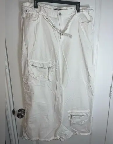 Missguided Plus White Zipper Tactical Cargo WideLeg BaggyLounge Pants Pockets 18