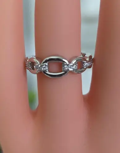 White Gold Filled Chain Link Clamper Bangle Bracelet Adjustable Ring Set Silver