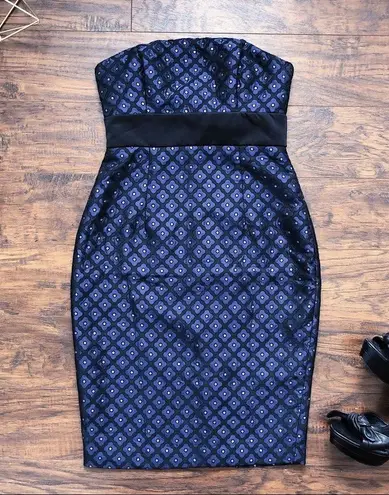 Plenty By Tracy Reese • Nadia blue jacquard dress sheath strapless party