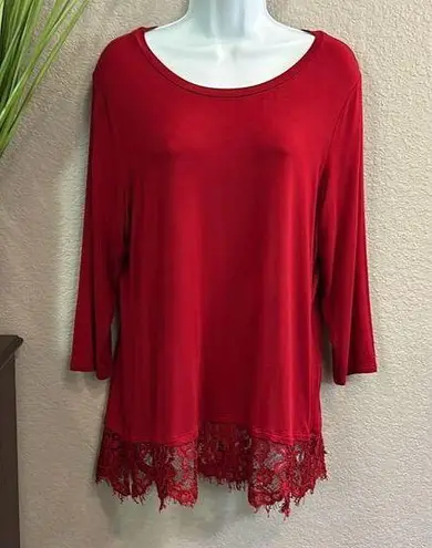 Dress Barn #424  Deep, red, long sleeve lacy, top size large