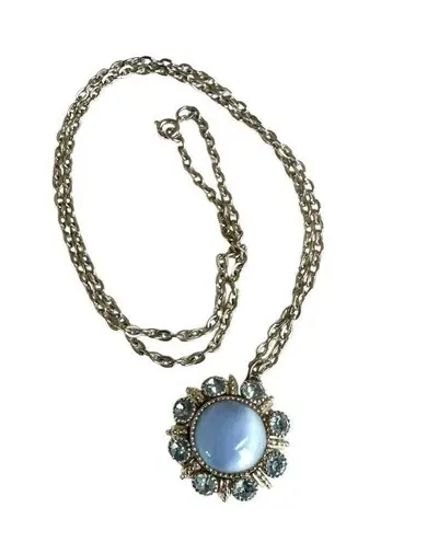 Vintage Avon Moon Magic Blue Cabochon Rhinestone Pendant necklace