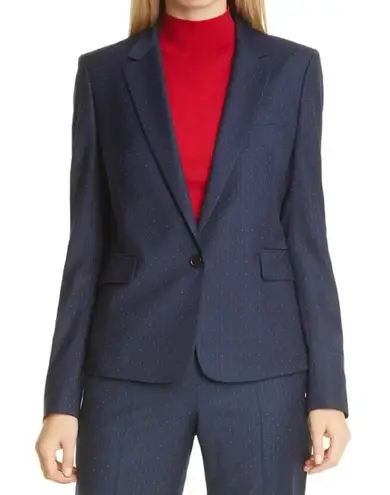 Hugo Boss Janufa Dark Blue Pinstripe Wool Blend Long Sleeve Suit Jacket