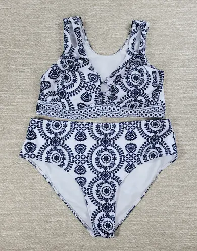 Bikini Swimwear Womens 4XL Blue White Keyhole Soft Padding Swim Beach Summer Blue Size 4X