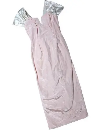 Jessica McClintock Vtg 1990s  Bridal Pink Taffeta Drop Shoulder Sheath Dress 14