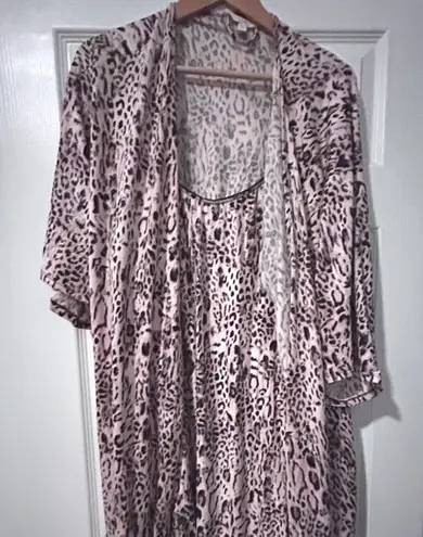 Robe and Chemise Set Leopard Print Kimono Style Sleepwear Loungewear Tan Size XXL