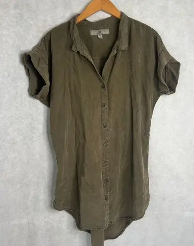 Thread and Supply  Army Green Short Sleeve Button Front Tunic Utility Shirt Sz SM