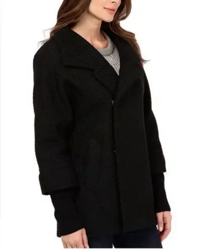 Calvin Klein Black Asymmetrical Coat Peacoat w/Knit Sleeves Size 10 Oversized