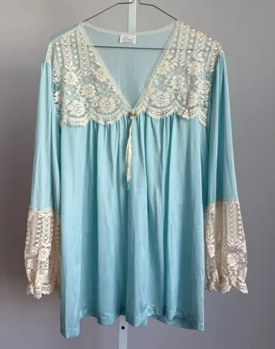 Vintage Soft Moment New York Blue Lace Nylon Nightgown Sleepwear XL