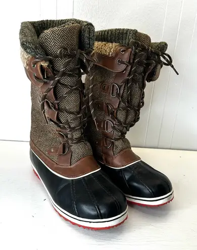 Dream Paris Dream Pairs Women's 10 Winter Snow Duck Boots Brown Herringbone Knit Cuff