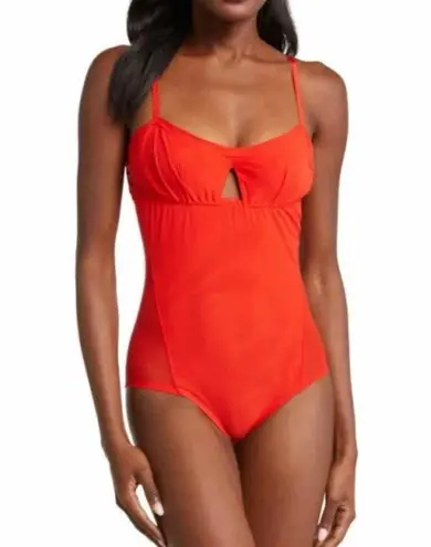 We Are HAH Under The Wire Mesh Bodysuit in Blood Orange