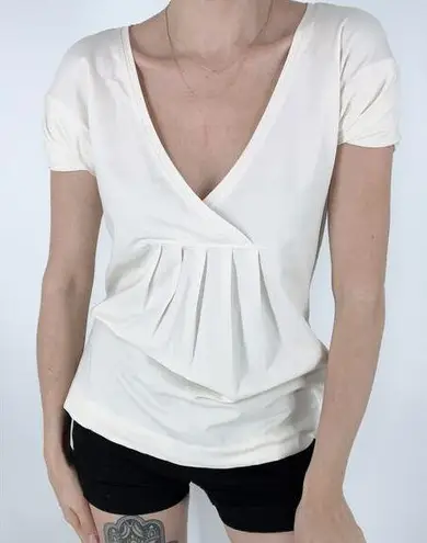 Piazza Sempione NWT Cream V-neckline Short Sleeve Blouse Size IT 44/10