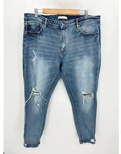 Kancan Womens High Rise Boyfriend Jeans Size 32 Washed Distressed Knees Blue