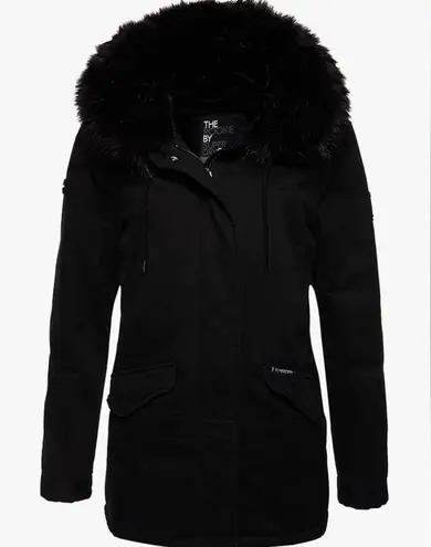 Superdry Falcon Rookie Fur Trim Black Parka Winter Jacket Small