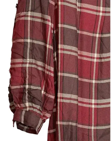 Max Studio  Womens Flannel Shirt Size Small 3/4 Button Roll Up Sleeve Red Plaid