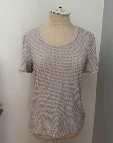 Armani Collezioni Women's Tonal Textured Beige Black Blouse Top Size 6 Small