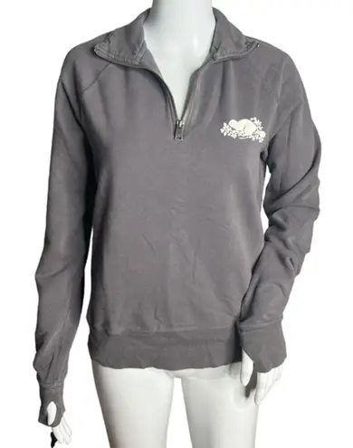 Roots Shirt Women Medium Gray Half Zip Sweatshirt Jumper High Neck Beaver Logo