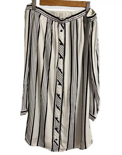 Xhilaration Black and White Striped Off the Shoulder Button Down Mini Dress