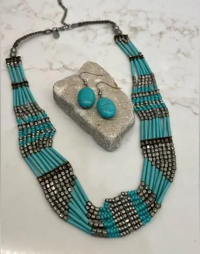 American Eagle  Outfitters Turquoise color beaded necklace and Turquoise earrings