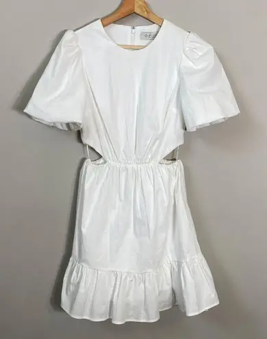 WAYF Puff Sleeve Cutout Ruffle Mini Dress Womens Small* White Fit & Flare Bridal