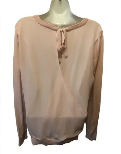 Loft  Open Back Light Sweater Pastel Pink Sz. S Ribbon Tie Feminine Graceful - Image 1