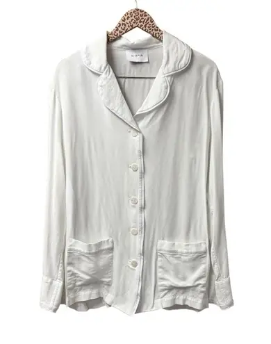 Sleeper Party Pajama Top Button Up Long Sleeve Blouse Sleepwear Bridal White XL