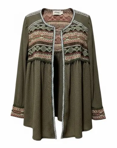 Arianna by Howard’s Sage green Lightweight Jacket with Tapestry Size L/XL Boho