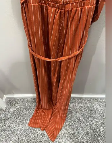 Torrid  Women 4 4X Plus Orange Rust Stripe Challis Wide Leg Jumpsuit Tie Waist