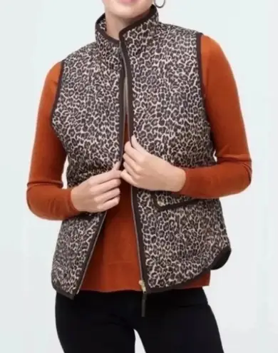 J. CREW FACTORY Leopard Printed Puffer Vest Preppy Animal Print Quilted Small Brown