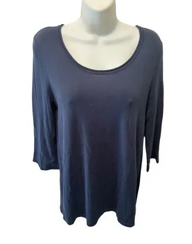Peruvian Connection Blue Soft Pima Cotton Scoop Neck Sweater Sz M 3/4 Sleeve