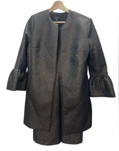 Isaac Mizrahi EUC SET IMNYC Metallic Gold Black Dress / Bell Sleeve Coat Size S