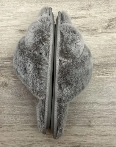 Rachel Roy Gray Faux Fur Padded Open Toe Rubber Outsole Slippers Size M 7-8