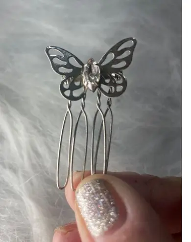 Butterfly Hair Clip With Silver Loops & Rhinestone Detail