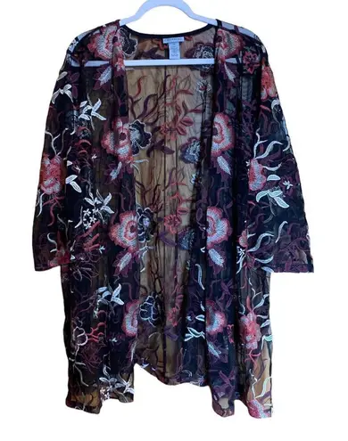 Catherines Womens Plus Size 4X Multicolor Floral Lace Embroidered Open Cardigan