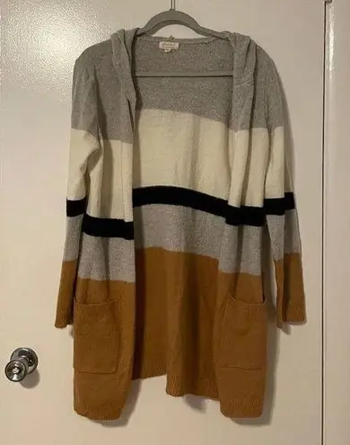 Ultra Flirt  Womens Open Front Hoodie Cardigan Sweater Size M Striped Brown Gray