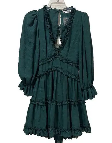 Saints + Secrets NEW SMALL green ruffle smocked waist mini dress Long Sleeve NWT