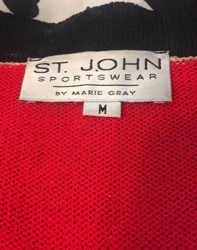 St. John By MARIE GRAY Sportswear 3-Pocket Red Blk Ecru Open Cardigan Jacket EUC M VNTG