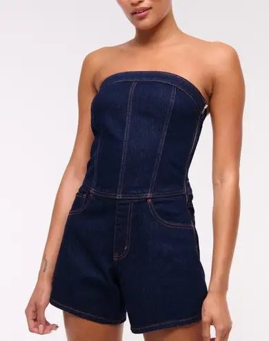 Abercrombie & Fitch  Denim Romper Women's M/Tall Strapless Dark Wash Y2K‎ Hippie