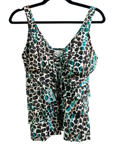 NWT Swim Solutions Floating Islands Tiered Ruffle V Neck Tankini Swimsuit Top 10 White