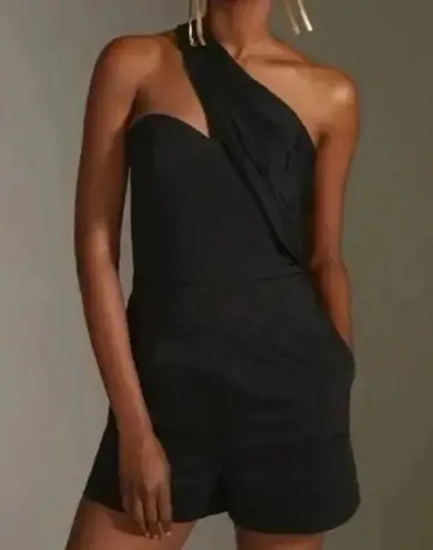 Hutch x ANTHROPOLOGIE | One-Shoulder Romper Black Ruched Shorts Dressy | Size 4